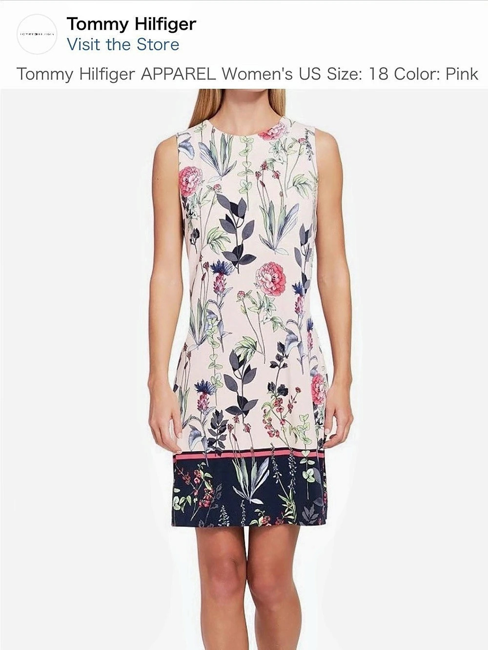 Tommy Hilfiger Sleeveless Floral Shift Dress Pink & Navy Size 2